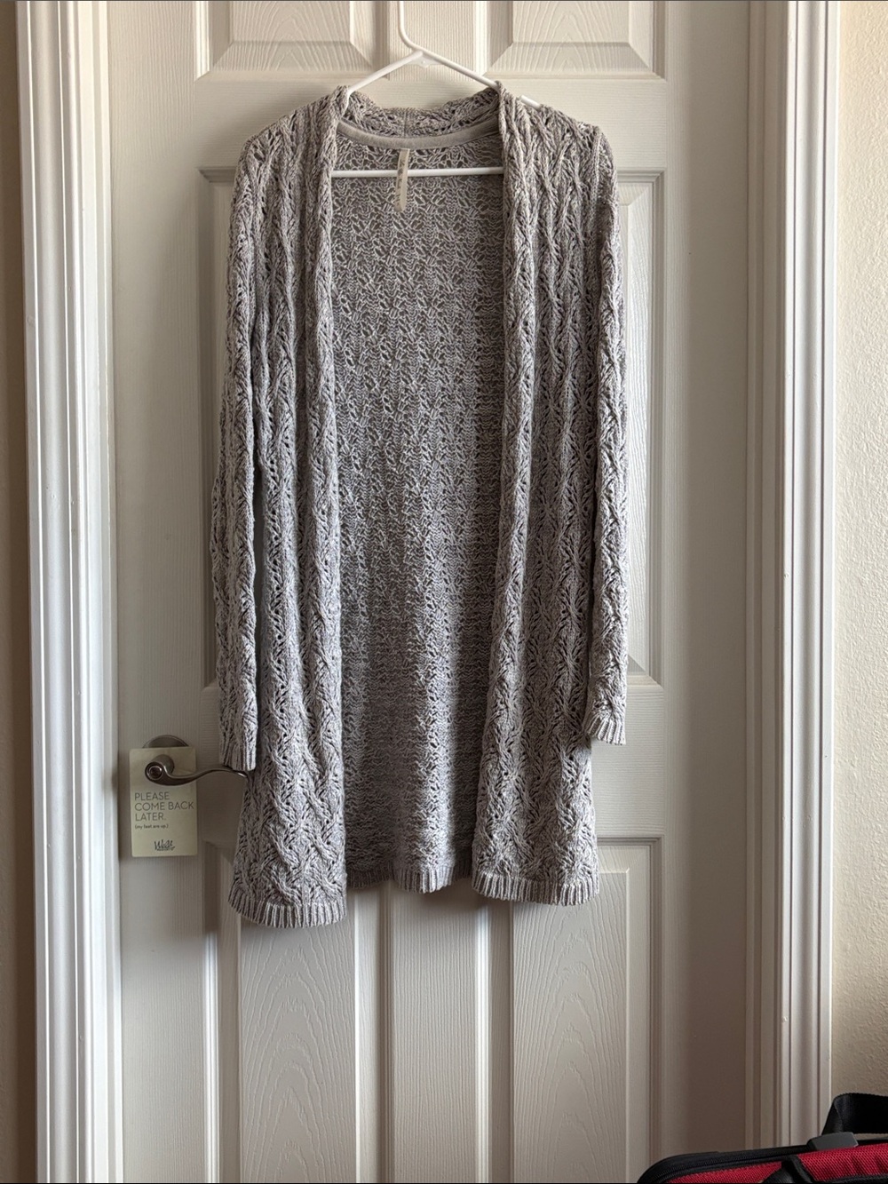 Leo & Nicole Light Gray Open-Front Cable Knit Cardigan